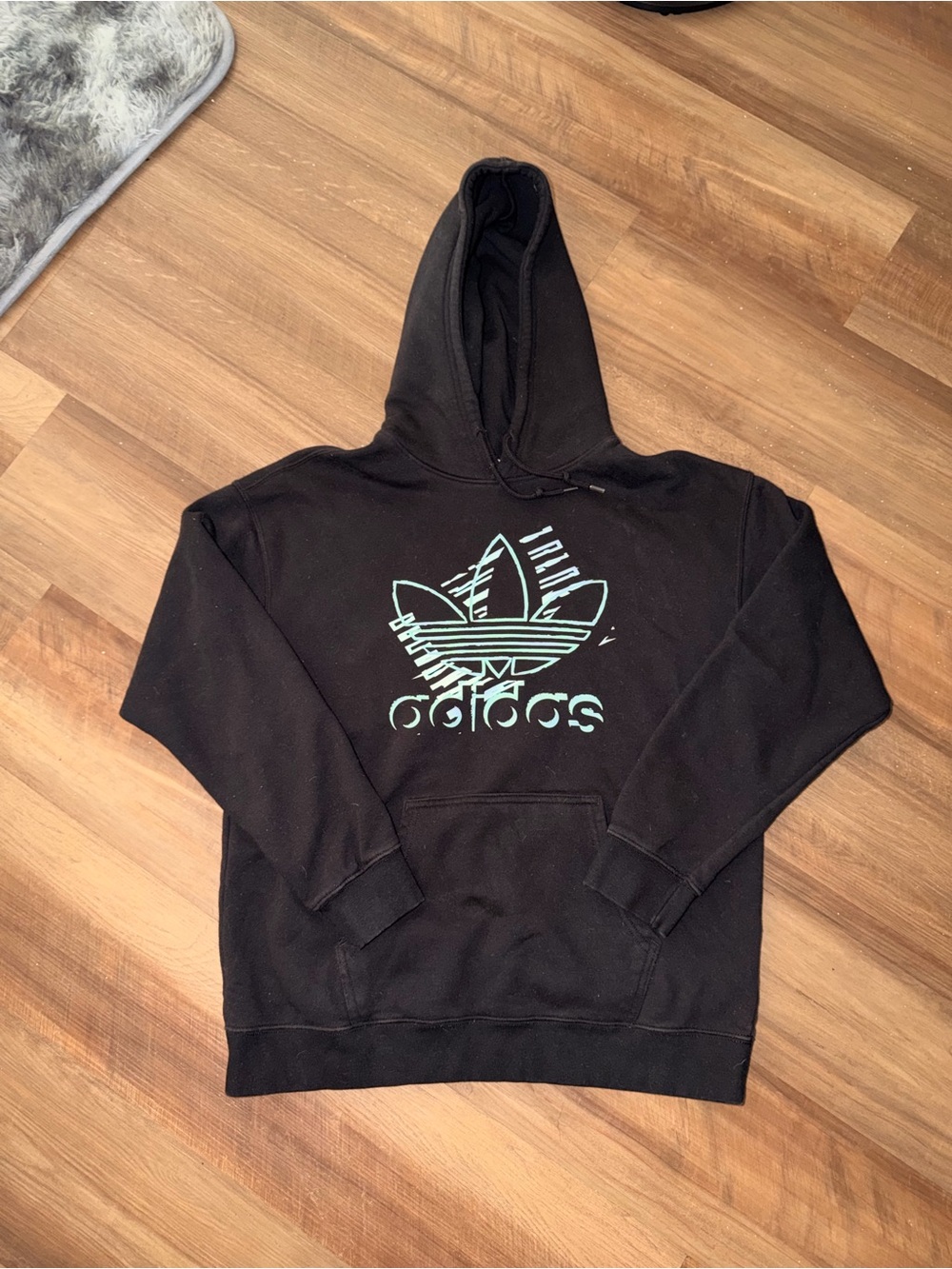 adidas Black Hoodie with Mint Trefoil Graphic
